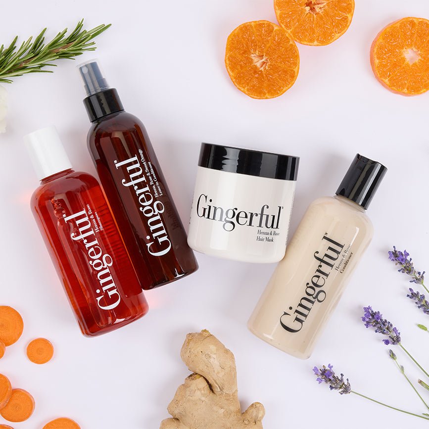 Redhead Colour & Shine Enhancing Henna & Rose Shampoo, Conditioner, Mask + Leave - in Spray Bundle - Gingerful